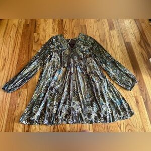 Free People Rain or Shine Paisley Bobo Tunic Dress with Pockets Size Small
